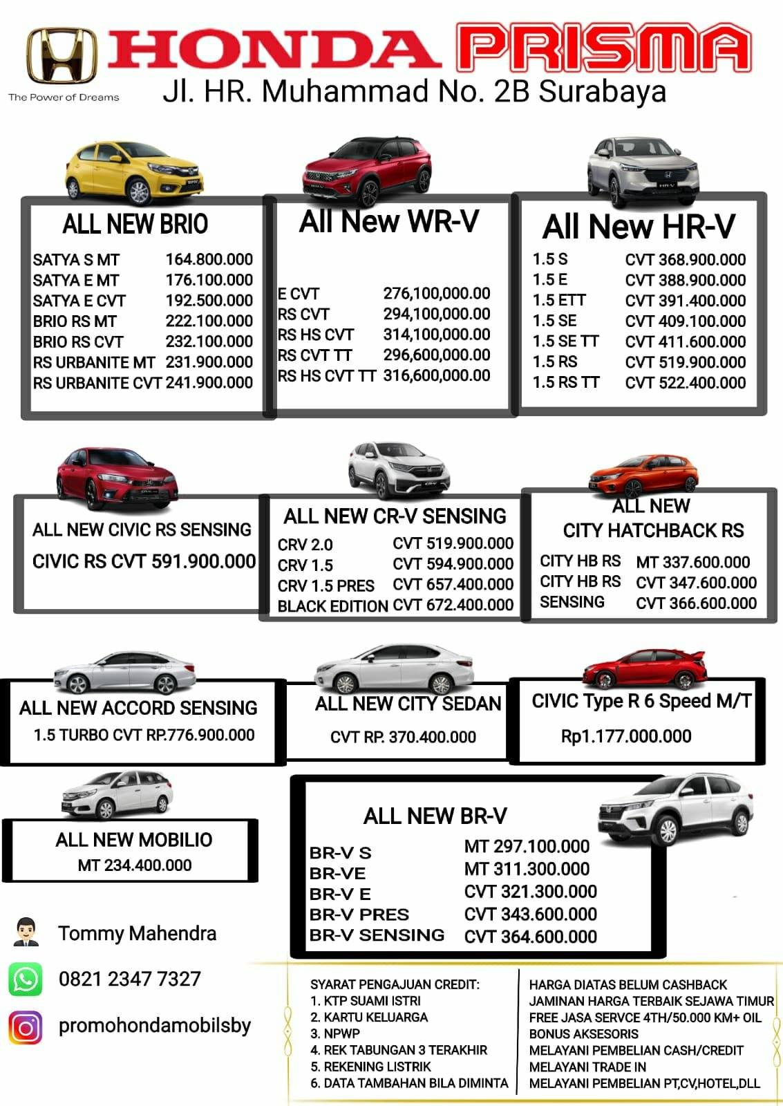 Daftar Harga Mobil Honda Honda Surabaya